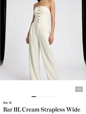 Glamour Cream Strapless Wide-Leg Jumpsuit with Button Front Detail